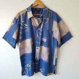 Vintage Silk Traders Hawaiian Aloha Sunrise Button Front Shirt Size Large